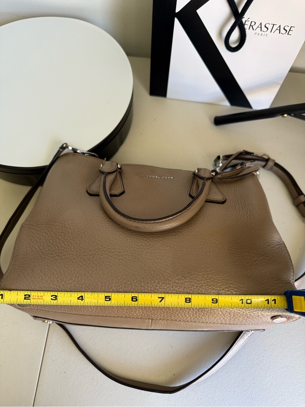 Michael Kors Camille Satchel/Shoulder Pebbled Women’s Leather Bag in Cinder Gray - Picture 13 of 16